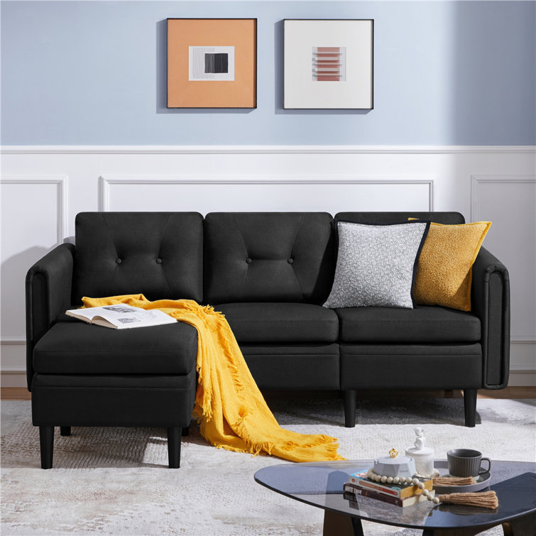 Black upholstered store sofa